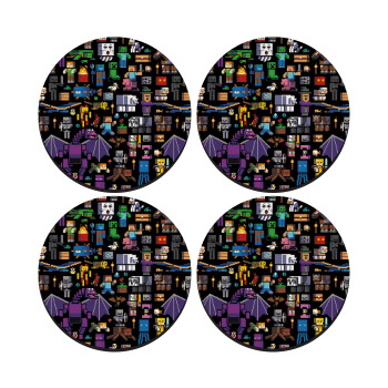 Minecraft Characters, ΣΕΤ 4 Σουβέρ ξύλινα στρογγυλά (9cm)