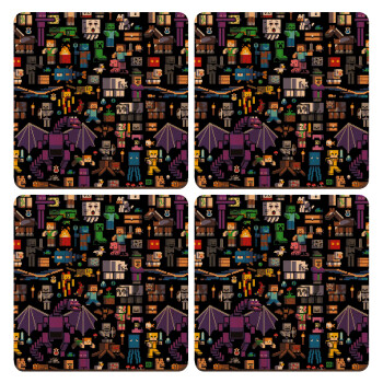 Minecraft Characters, ΣΕΤ x4 Σουβέρ ξύλινα τετράγωνα plywood (9cm)