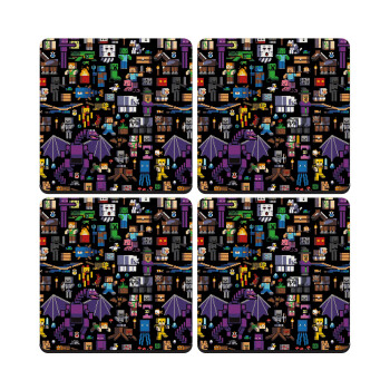 Minecraft Characters, ΣΕΤ 4 Σουβέρ ξύλινα τετράγωνα (9cm)