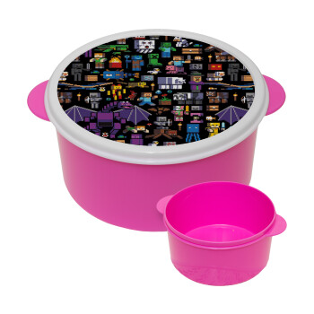 Minecraft Characters, ΡΟΖ παιδικό δοχείο φαγητού (lunchbox) πλαστικό (BPA-FREE) Lunch Βox M16 x Π16 x Υ8cm