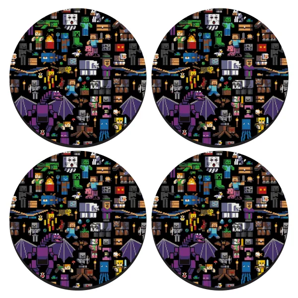 Minecraft Characters — ΣΕΤ 4 Σουβέρ ξύλινα στρογγυλά (9cm)