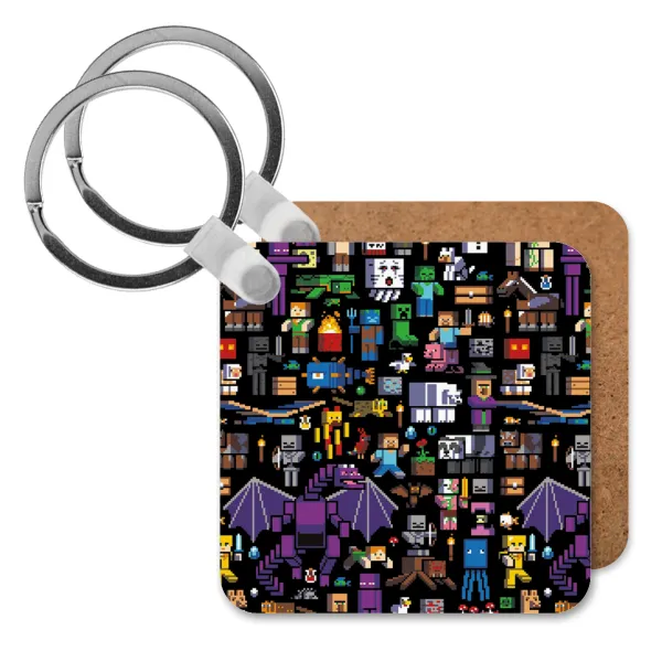 Minecraft Characters — Square wooden MDF keychain