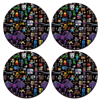 Minecraft Characters, SET of 4 round wooden coasters (9cm)