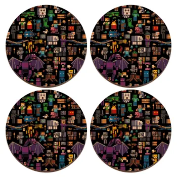 Minecraft Characters, ΣΕΤ x4 Σουβέρ ξύλινα στρογγυλά plywood (9cm)