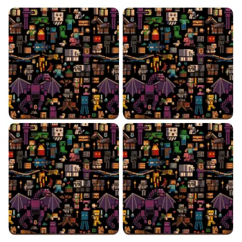 Minecraft Characters, ΣΕΤ x4 Σουβέρ ξύλινα τετράγωνα plywood (9cm)