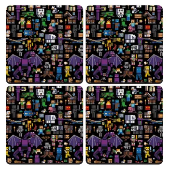 Minecraft Characters, ΣΕΤ 4 Σουβέρ ξύλινα τετράγωνα (9cm)