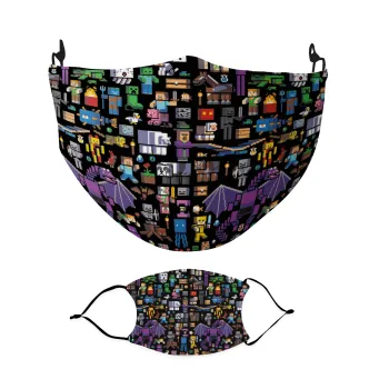 Minecraft Characters, Μάσκα υφασμάτινη Ενηλίκων πολλαπλών στρώσεων με υποδοχή φίλτρου