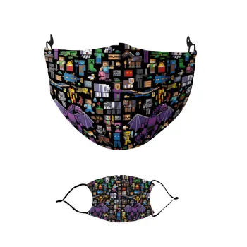 Minecraft Characters, Μάσκα υφασμάτινη παιδική πολλαπλών στρώσεων με υποδοχή φίλτρου