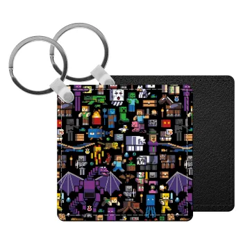 Minecraft Characters, Μπρελόκ Δερματίνη, τετράγωνο ΜΑΥΡΟ (5x5cm)