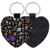 Μπρελόκ PU δερμάτινο glitter καρδιά ΜΑΥΡΟ