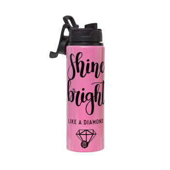 Bright, Shine like a Diamond, Metallic water bottle with safety lid, 850ml aluminum