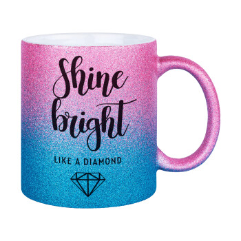 Bright, Shine like a Diamond, Κούπα Χρυσή/Μπλε Glitter, κεραμική, 330ml
