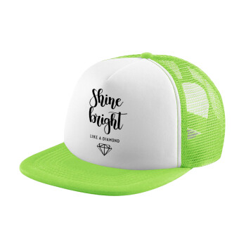 Bright, Shine like a Diamond, Καπέλο Soft Trucker με Δίχτυ Πράσινο/Λευκό