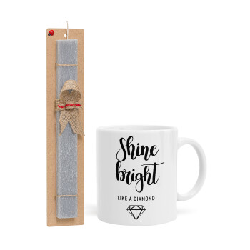 Bright, Shine like a Diamond, Easter Set, Ceramic Cup (330ml) & Easter aromatic flat candle (30cm) (GRAY)