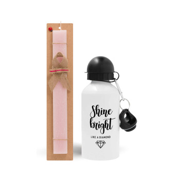 Bright, Shine like a Diamond, Easter Set, metallic aluminum bottle (500ml) & aromatic flat Easter candle (30cm) (PINK)