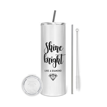 Bright, Shine like a Diamond, Tumbler stainless steel 600ml, with metal straw & cleaning brush