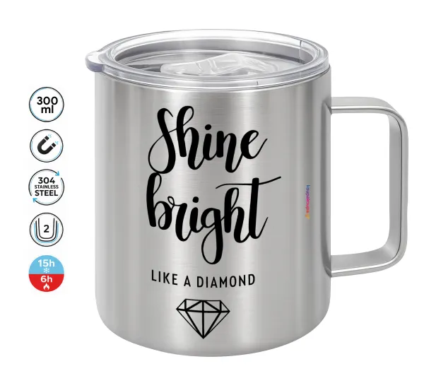 Bright — Double-walled stainless steel mug 300ml with temperature-retaining lid