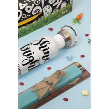 Bright, Shine like a Diamond, Πασχαλινή Λαμπάδα με παγούρι μεταλλικό (620ml, stainless steel) & κερί αρωματικό πλακέ (30cm) (ΤΙΡΚΟΥΑΖ)