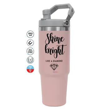 Bright, Shine like a Diamond, ΡΟΖ χρώματος Θερμός Ανοξείδωτο 890ml (30oz) με χερούλι
