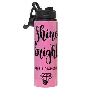 Bright, Shine like a Diamond, Μεταλλικό παγούρι νερού με καπάκι ασφαλείας, αλουμινίου 850ml