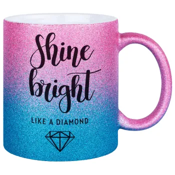 Bright, Shine like a Diamond, Κούπα Χρυσή/Μπλε Glitter, κεραμική, 330ml