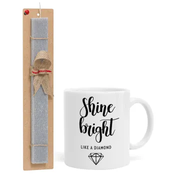 Bright, Shine like a Diamond, Easter Set, Ceramic Cup (330ml) & Easter aromatic flat candle (30cm) (GRAY)