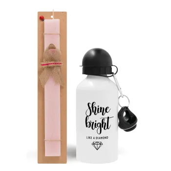 Bright, Shine like a Diamond, Easter Set, metallic aluminum bottle (500ml) & aromatic flat Easter candle (30cm) (PINK)