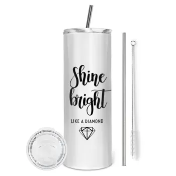 Bright, Shine like a Diamond, Tumbler stainless steel 600ml, with metal straw & cleaning brush
