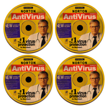 Norton antivirus, ΣΕΤ x4 Σουβέρ ξύλινα στρογγυλά plywood (9cm)