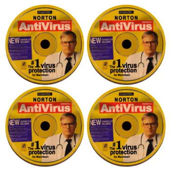Norton antivirus, ΣΕΤ x4 Σουβέρ ξύλινα στρογγυλά plywood (9cm)