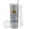 Tumbler stainless steel Silver 600ml, with metal straw & cleaning brush