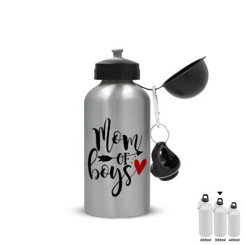 Mom of boys, Metallic water jug, Silver, aluminum 500ml