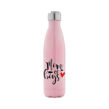 Mom of boys, Metal mug thermos Pink Iridiscent (Stainless steel), double wall, 500ml