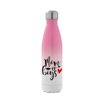 Mom of boys, Metal mug thermos Pink/White (Stainless steel), double wall, 500ml