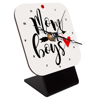 Mom of boys, Quartz Wooden table clock with hands (10cm)