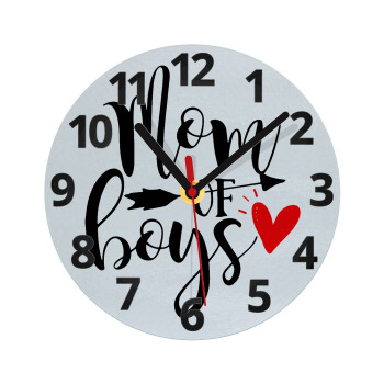 Mom of boys, Ρολόι τοίχου γυάλινο (20cm)
