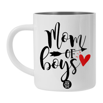 Mom of boys, BIG Mug Stainless steel double wall (450ml, White)