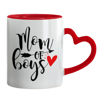 Mom of boys, Mug heart red handle, ceramic, 330ml