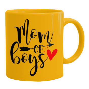 Mom of boys, Κούπα, κεραμική κίτρινη, 330ml (1 τεμάχιο)