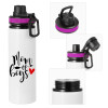 Metallic water bottle with safety lid, 850ml aluminum