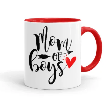 Mom of boys, Κούπα χρωματιστή κόκκινη, κεραμική, 330ml