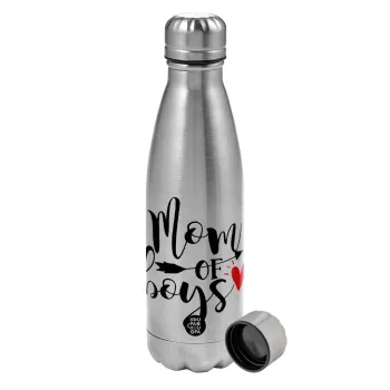 Mom of boys, Μεταλλικό παγούρι νερού, ανοξείδωτο ατσάλι, 750ml