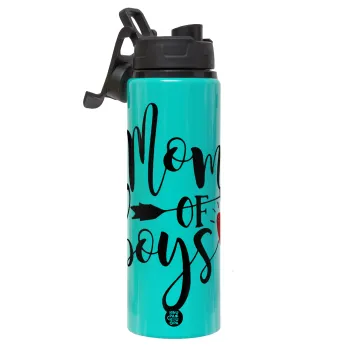 Mom of boys, Μεταλλικό παγούρι νερού με καπάκι ασφαλείας, αλουμινίου 850ml