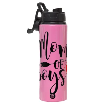 Mom of boys, Μεταλλικό παγούρι νερού με καπάκι ασφαλείας, αλουμινίου 850ml