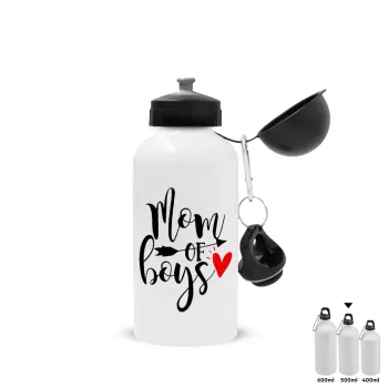 Mom of boys, Metal water bottle, White, aluminum 500ml