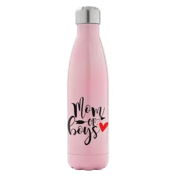 Mom of boys, Metal mug thermos Pink Iridiscent (Stainless steel), double wall, 500ml
