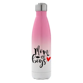 Mom of boys, Metal mug thermos Pink/White (Stainless steel), double wall, 500ml