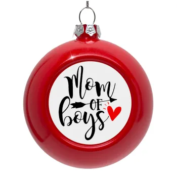 Mom of boys, Red Christmas tree ornament bauble 8cm