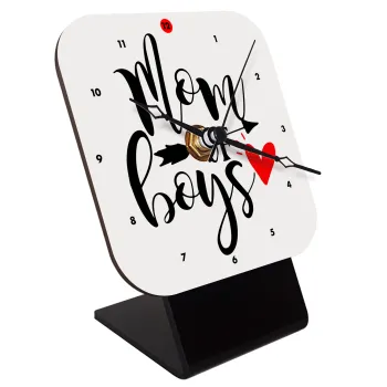 Mom of boys, Quartz Wooden table clock with hands (10cm)
