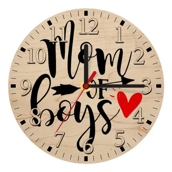 Mom of boys, Ρολόι τοίχου ξύλινο plywood (20cm)
